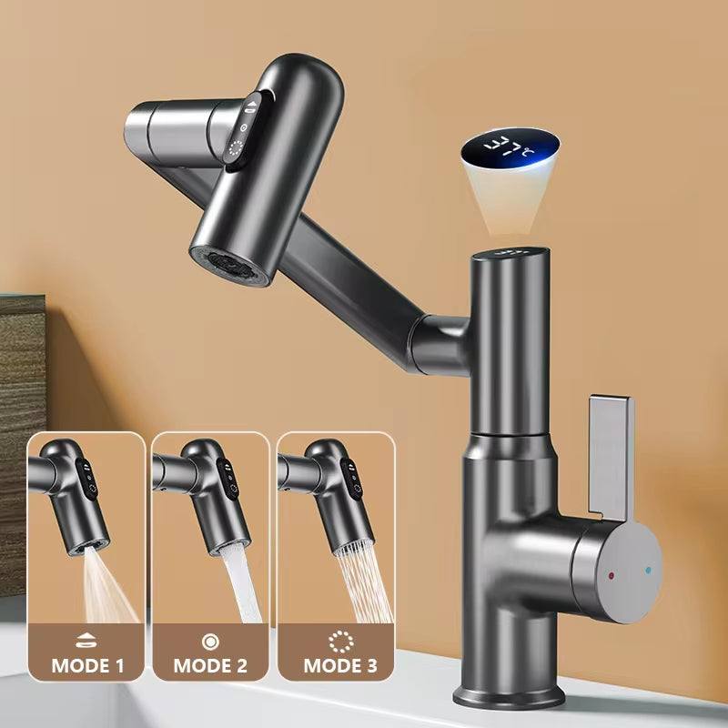 Revolutionary 360° Rotating Digital Display LED Basin Faucet - Multi-Function Hot & Cold Water Sink Mixer for Ultimate Bathroom Experience